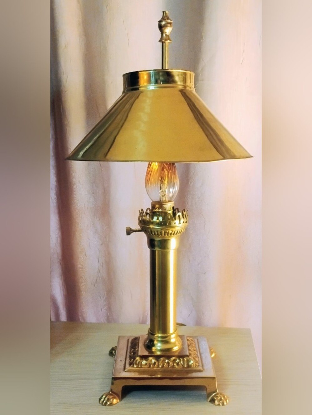 Vintage Paris Istanbul Orient Express Brass Lamp w Clawfoot & Adjustable Shade
